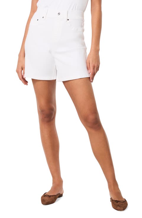 Pull-On High Waist Mid Thigh Denim Shorts (Regular & Plus)