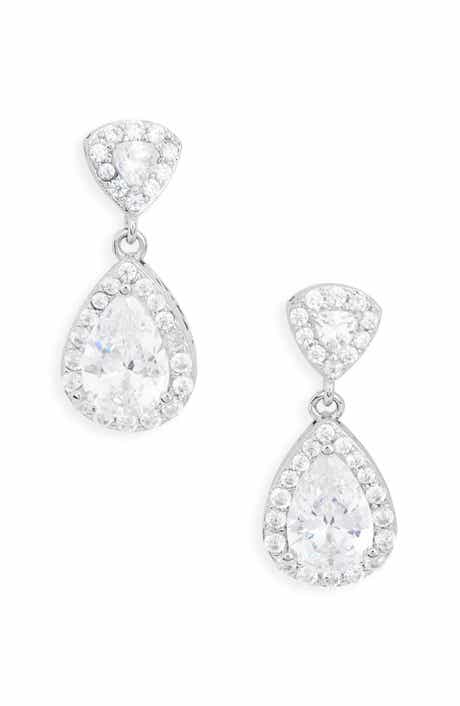 Pavé Cubic Zirconia Halo Pear Drop Earrings