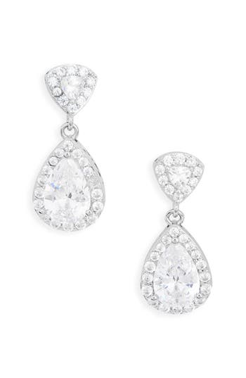 Nordstrom Rack Pavé Cubic Zirconia Halo Pear Drop Earrings In Silver
