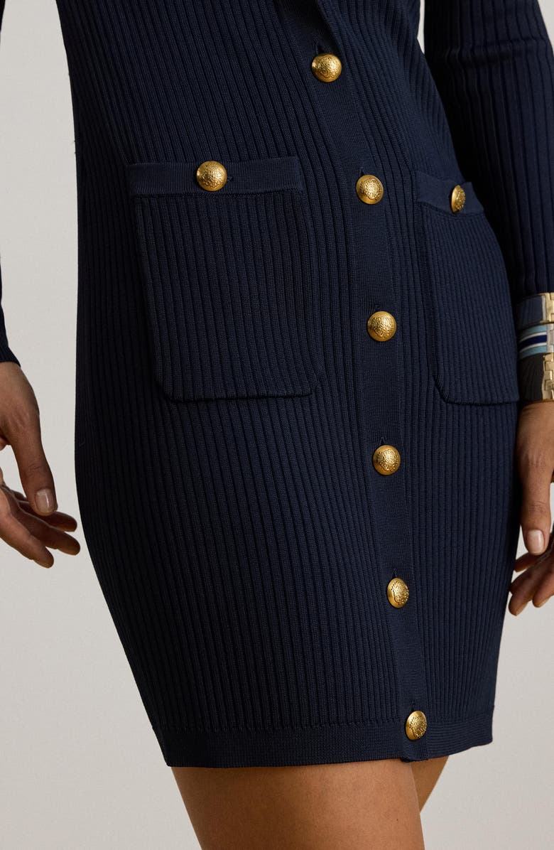 Lauren Ralph Lauren Chaynen Long Sleeve Rib Body-Con Minidress, Alternate, color, Lauren Navy