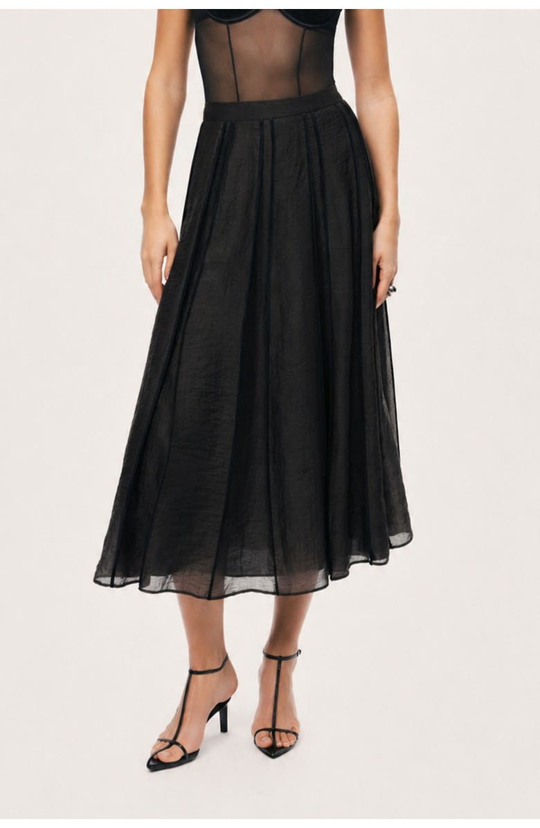 Nocturne Sheer Pleated Midi Skirt, Main, color, Black