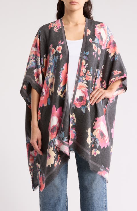 Brushed Floral Print Ruana