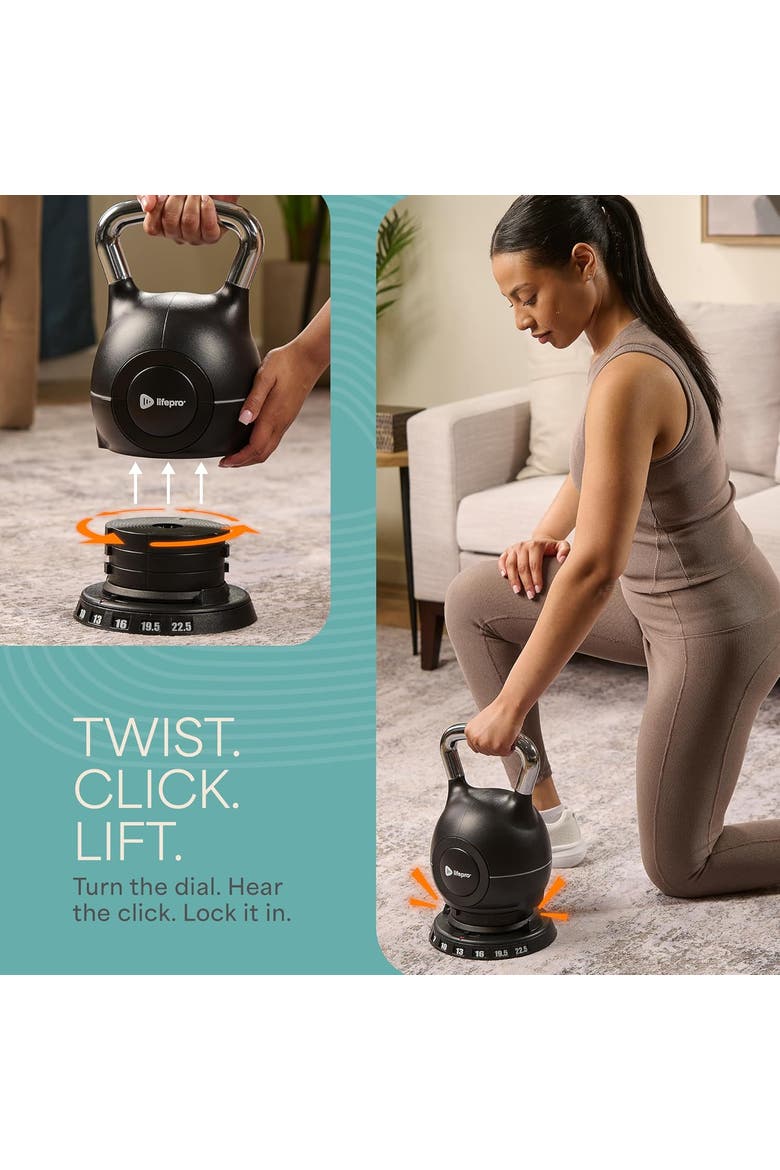 PowerStone 7in1 Adjustable Kettlebell Set  3.5 to 22.5lb and 5 to 44.5lb, Alternate, color, 22.5lb Black