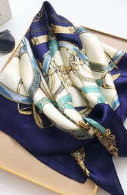 SILKSILKY Pure Mulberry Silk Printed Square Shawl Scarf