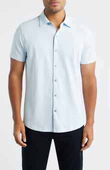 Keyes Slim Fit Microprint Short Sleeve Knit Button-Up Shirt