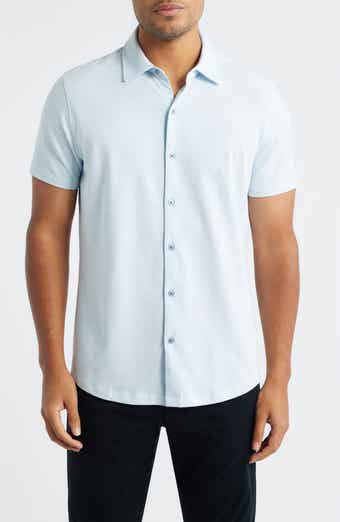 Keyes Slim Fit Microprint Short Sleeve Knit Button-Up Shirt