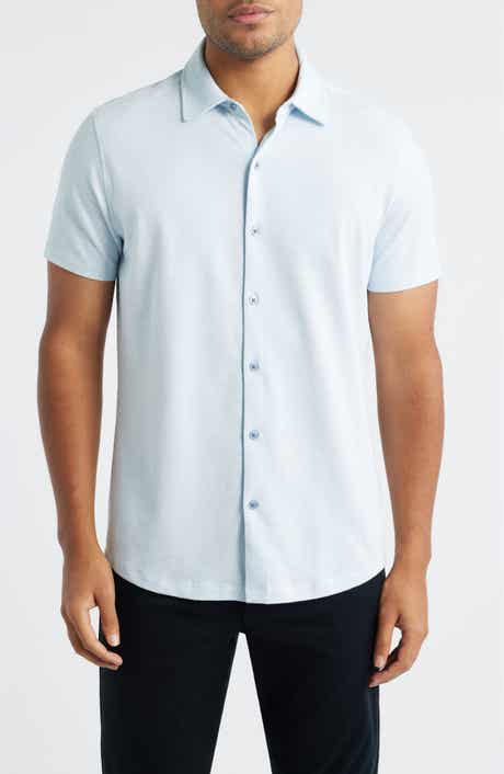 Robert Barakett Keyes Slim Fit Microprint Short Sleeve Knit Button-Up Shirt