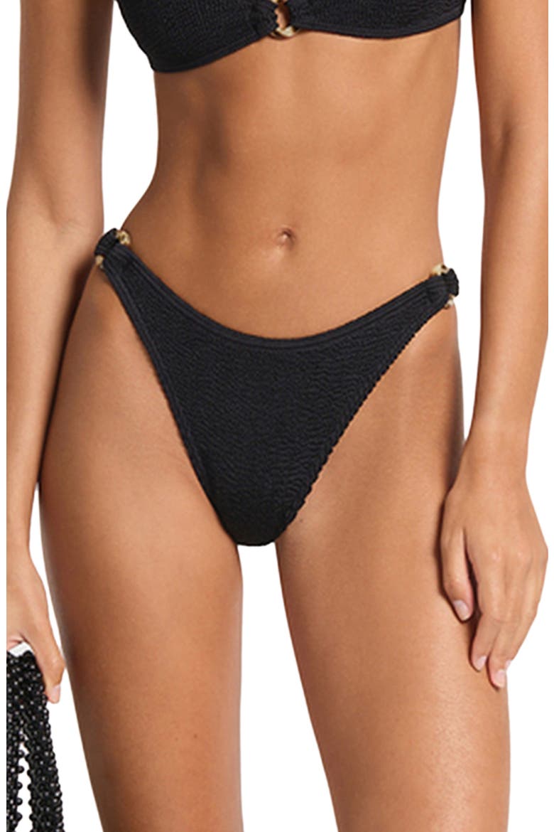 Ring Scene Bikini Bottoms, Main, color, BLACK SHIMMER