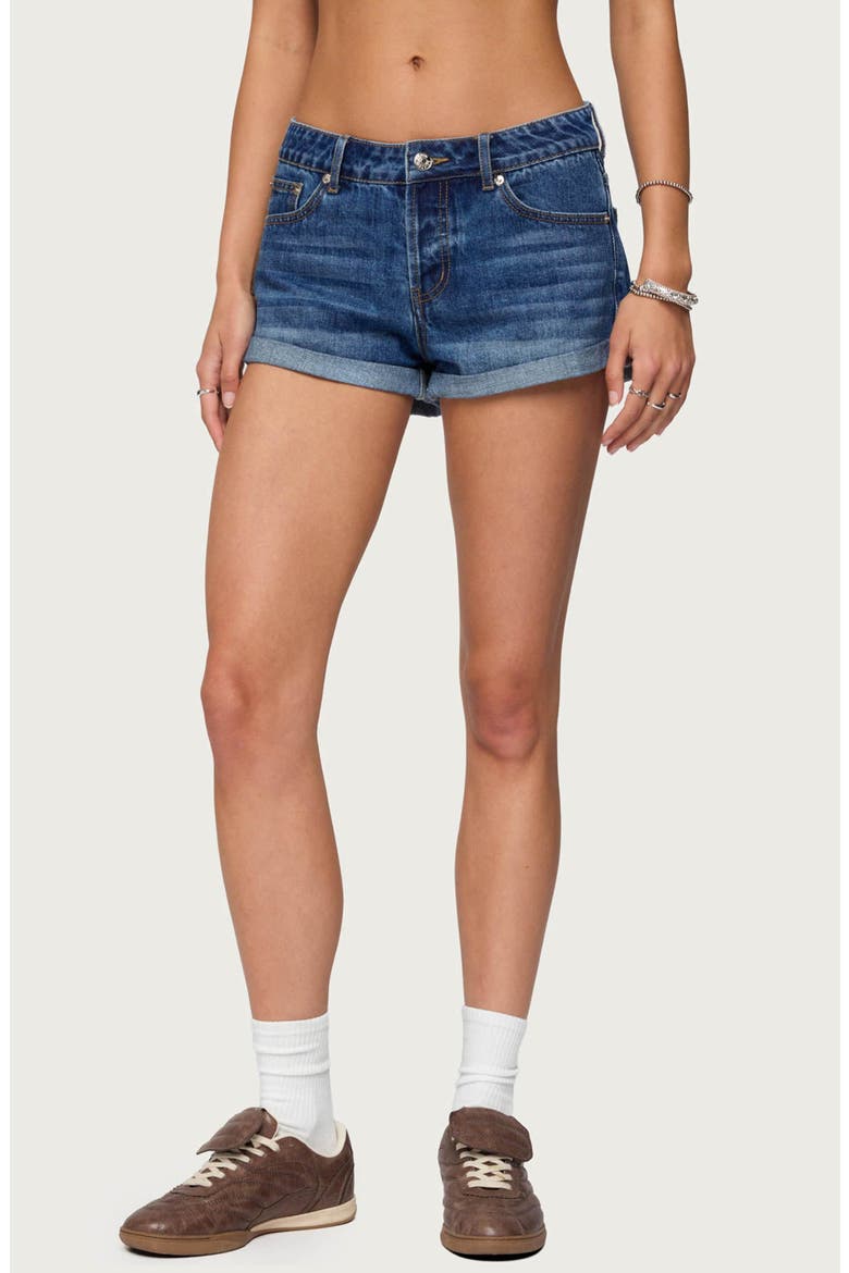 Rylin Cuffed Low Rise Denim Shorts, Main, color, BLUE-WASHED