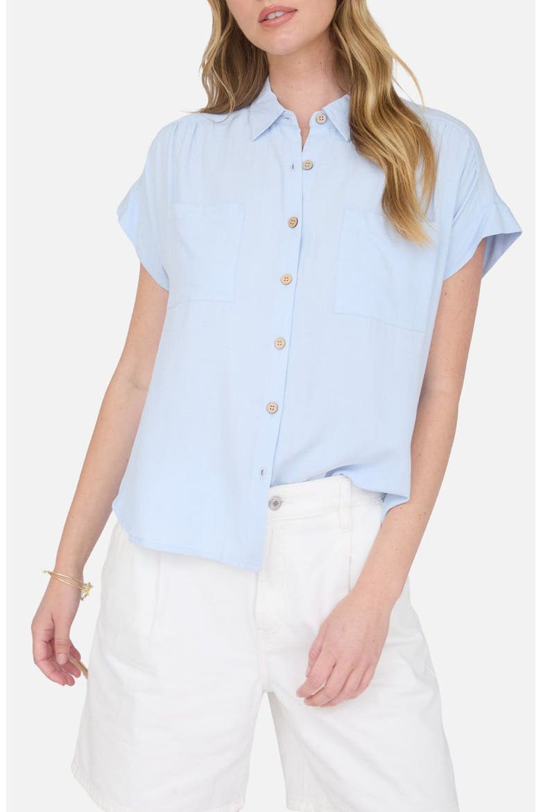 Solid Short Sleeve Button-Up Shirt, Main, color, LIGHT BLUE