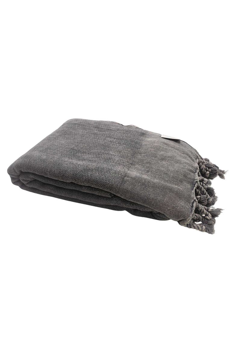 Stonewashed Organic Small Turkish Throw Blanket, Alternate, color, Faded Black