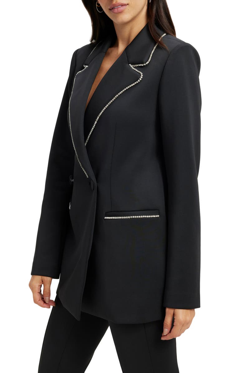 Good American Crystal Embellished Double Breasted Scuba Blazer, Alternate, color, Black001