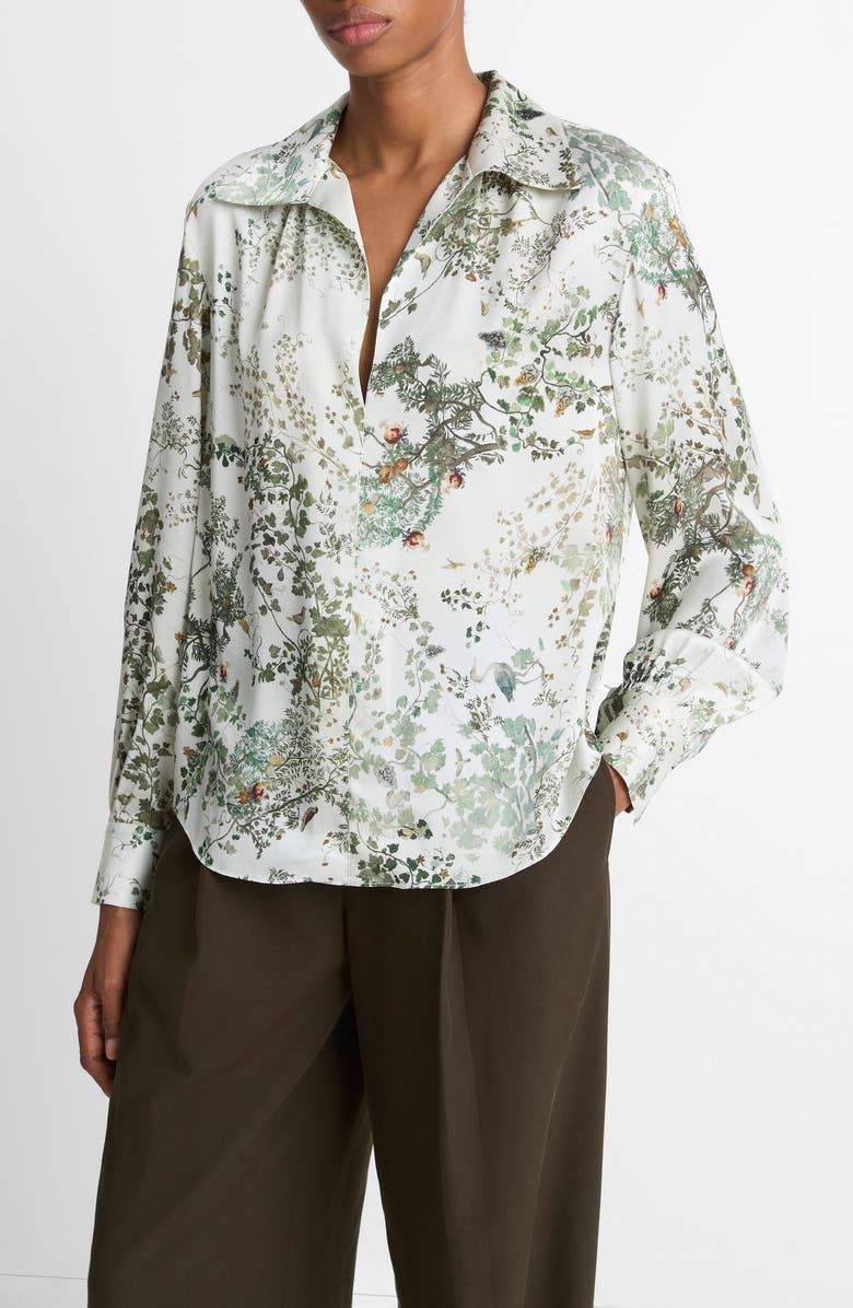 Vince Grape Vine Silk Button-Up Shirt, Alternate, color, Cream Fresco