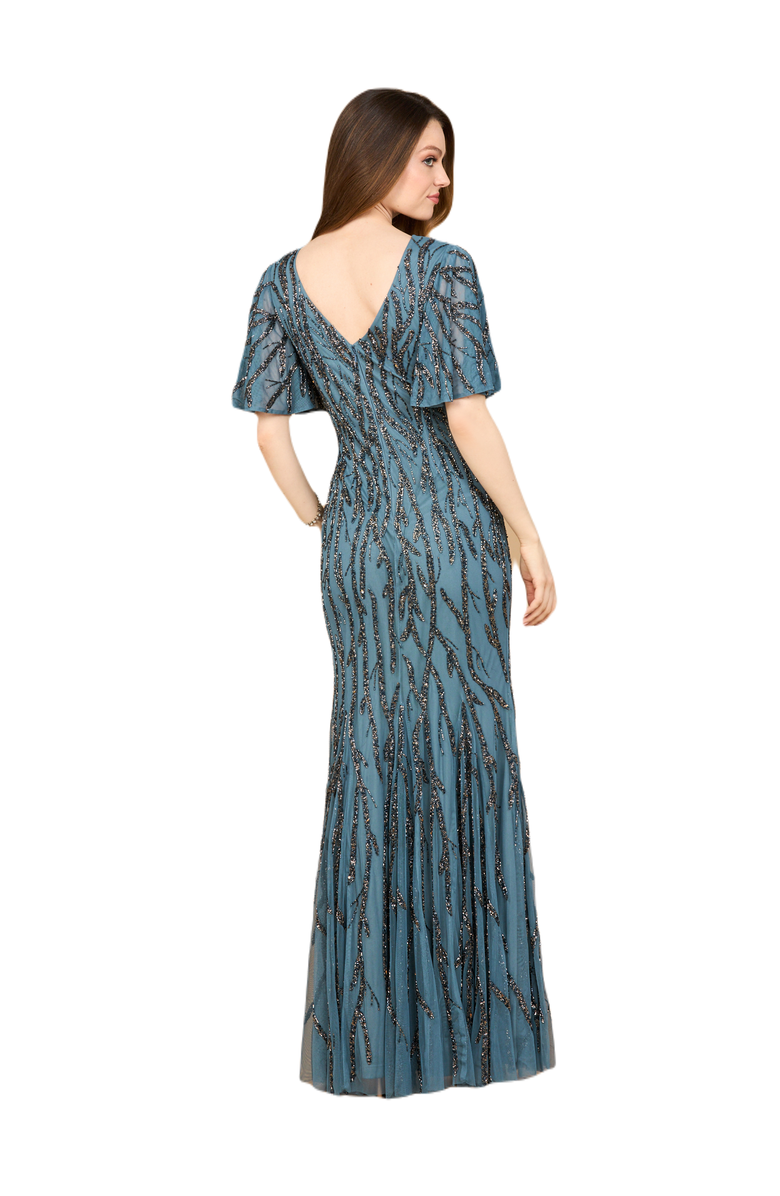 LARA New York Beaded Gown with Flutter Sleeves, Alternate, color, Grey