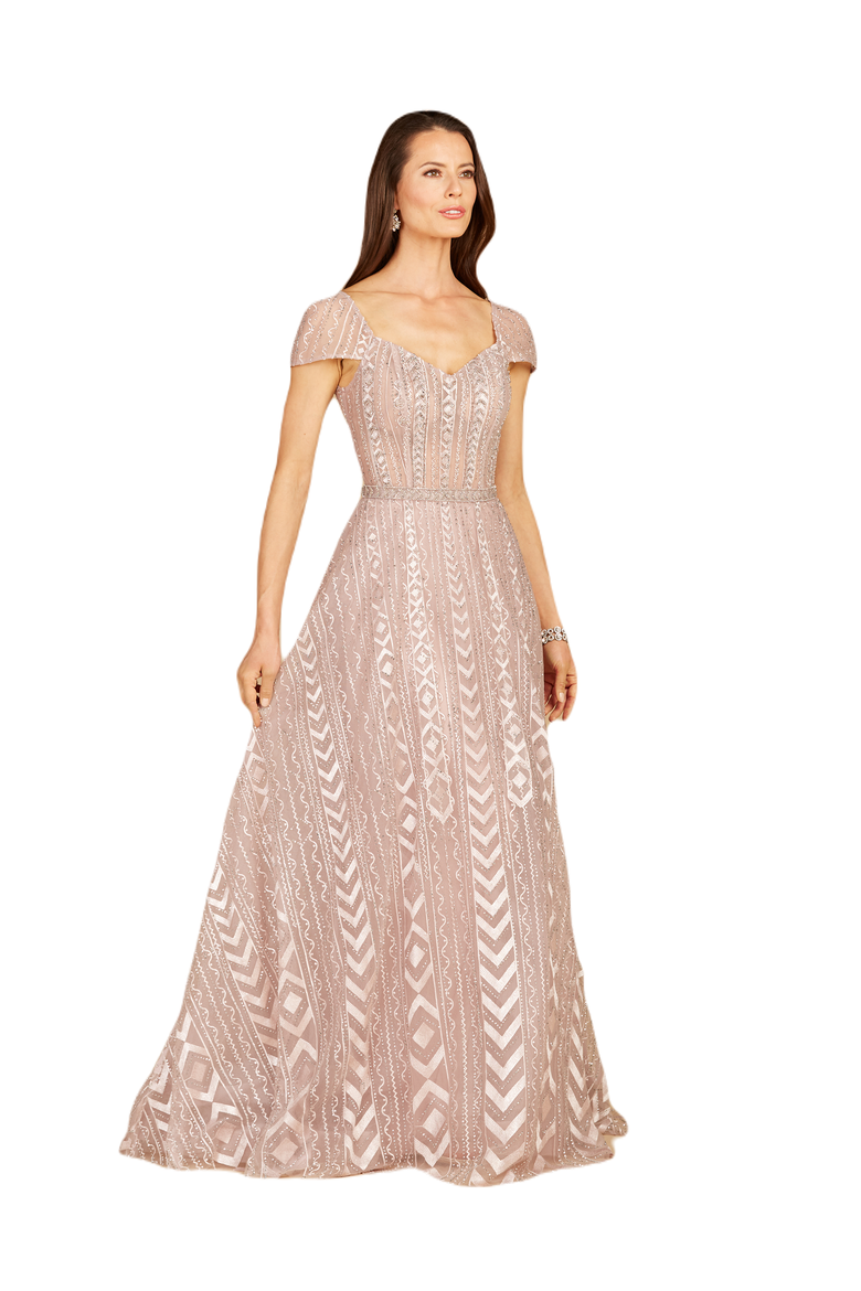 Cap Sleeve Beaded Lace Ballgown, Main, color, AntiqueRose