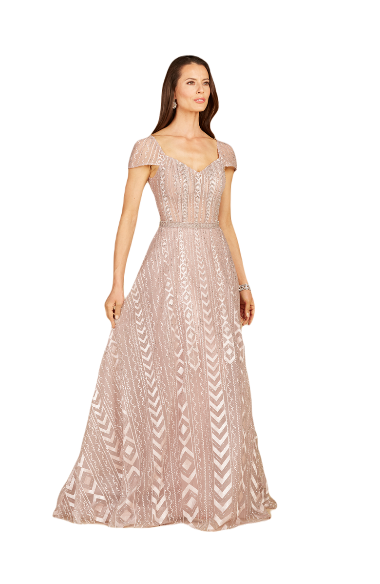LARA New York Cap Sleeve Beaded Lace Ballgown, Main, color, Antiquerose