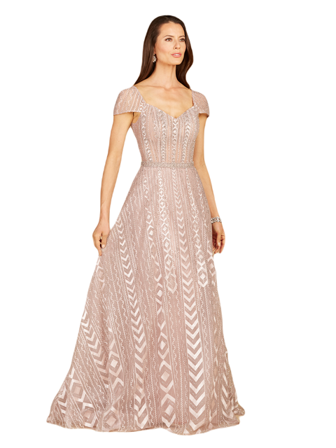 Cap Sleeve Beaded Lace Ballgown