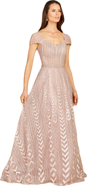 LARA New York Cap Sleeve Beaded Lace Ballgown