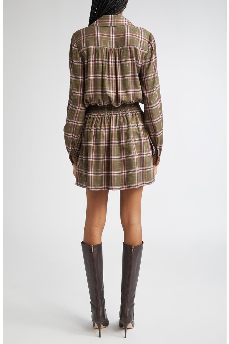 Jim Belted Metallic Long Sleeve Dress, Alternate, color, DEEP OLIVE PLAID