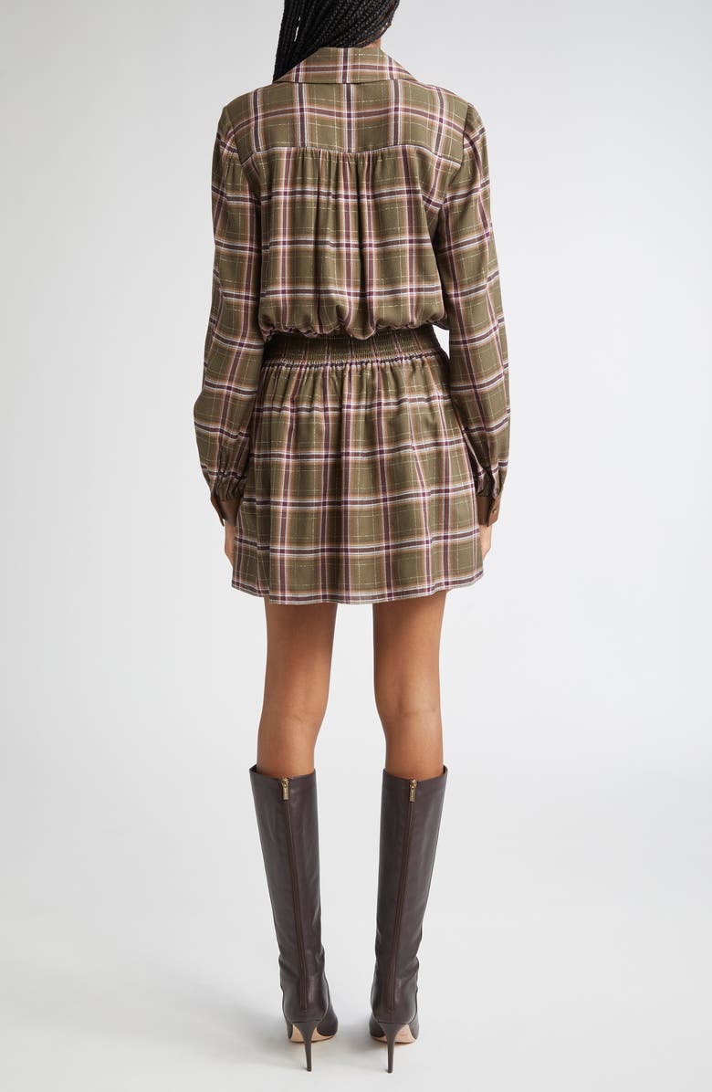 Ramy Brook Jim Belted Metallic Long Sleeve Dress, Alternate, color, Deep Olive Plaid