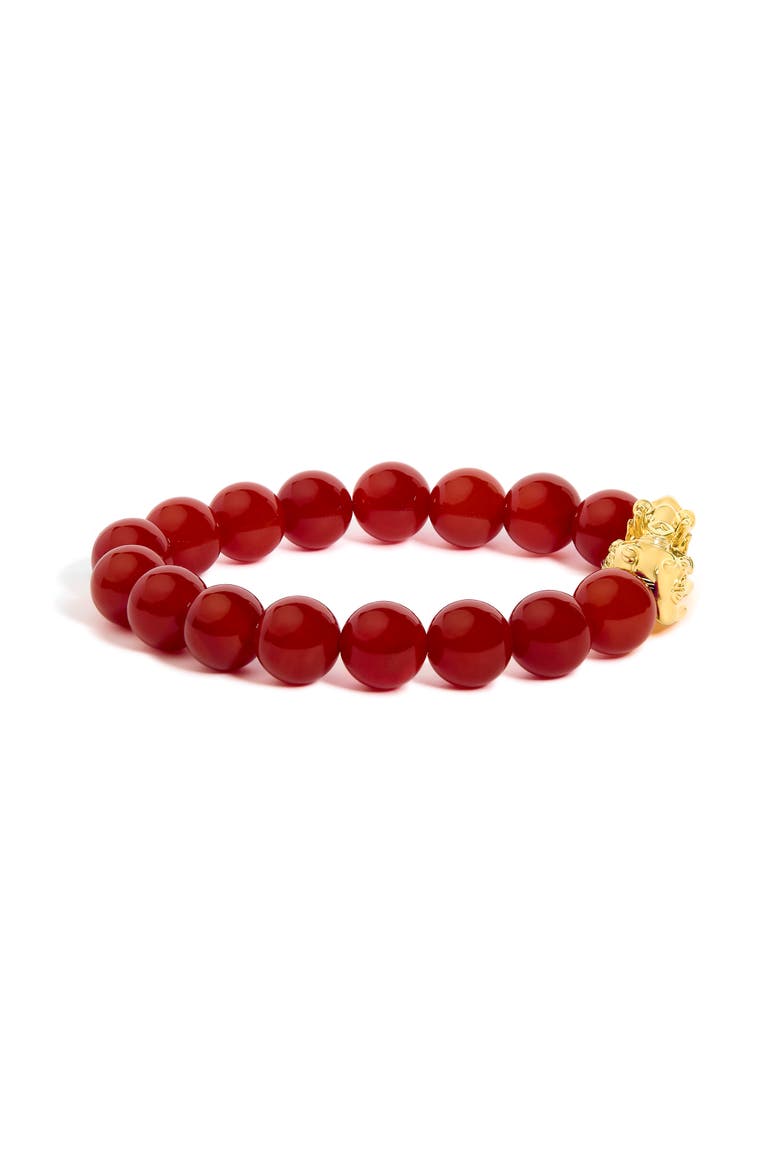 18K Yellow Gold Dragon Charm Red Agate Beaded Charm Bracelet, Alternate, color, Yellow Gold