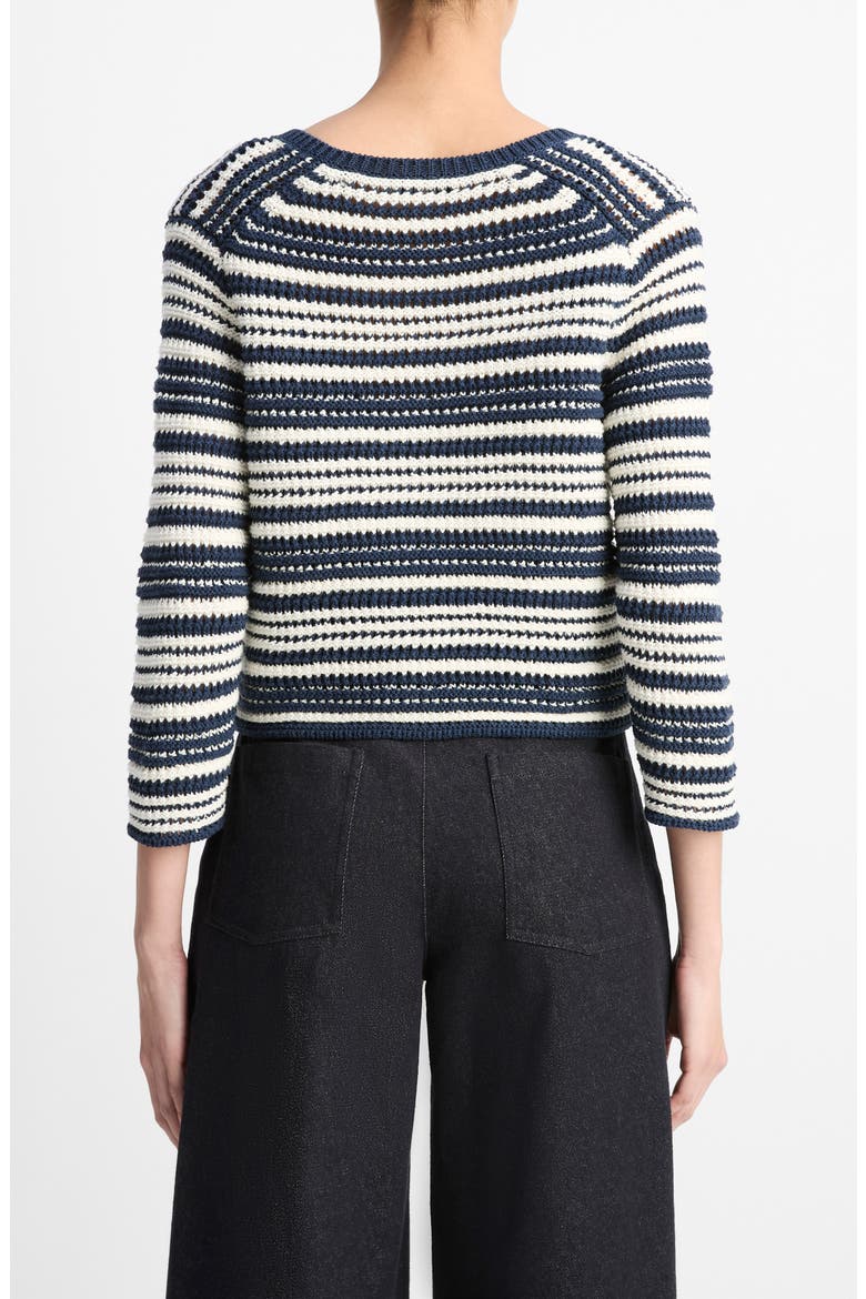 Textured Stripe Cotton Blend Cardigan, Alternate, color, NAVY/OFF WHITE