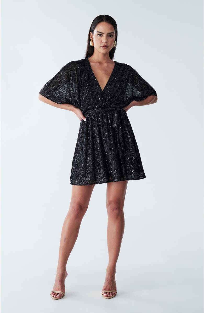 BWLDR Danae Mini Dress, Alternate, color, Black Sequin