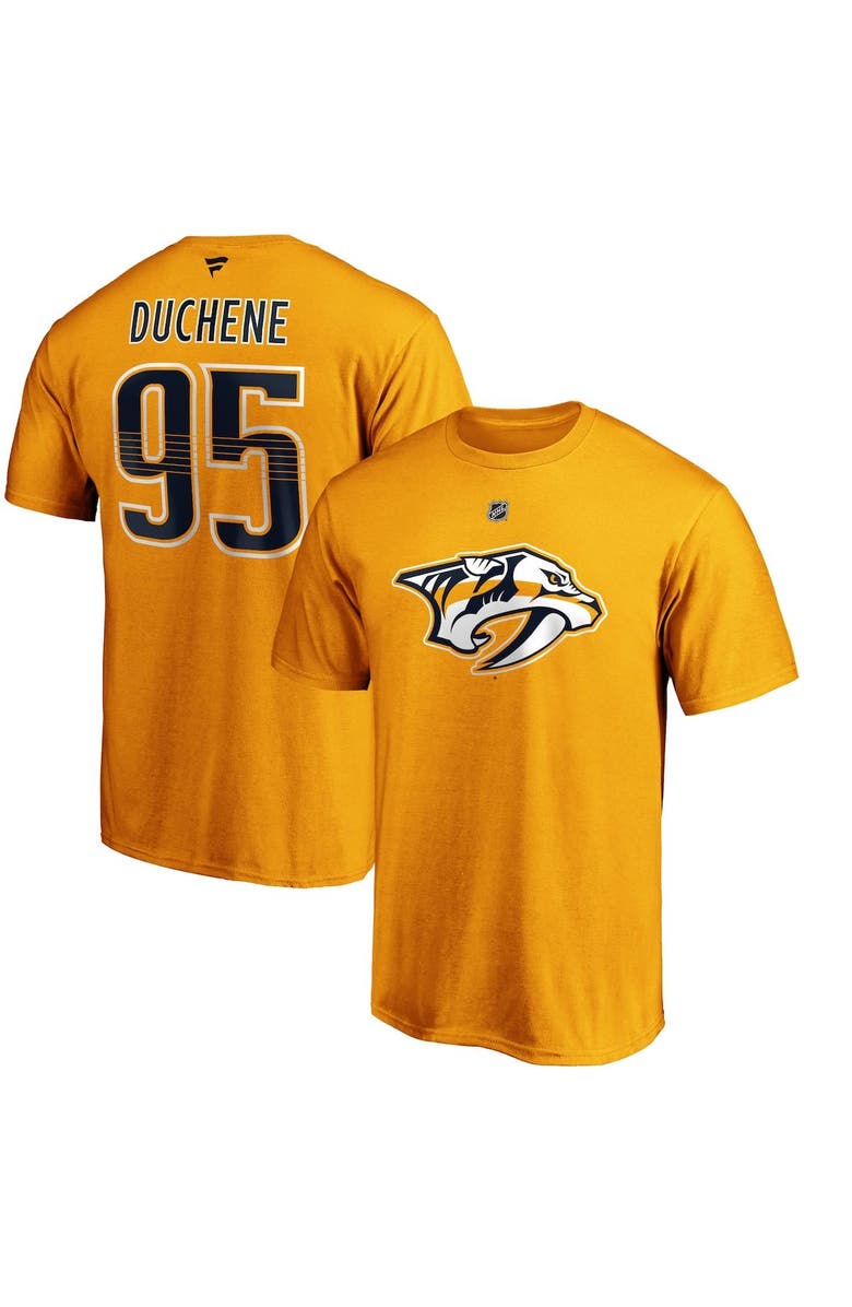 FANATICS Men's Fanatics Branded Matt Duchene Gold Nashville Predators Player Authentic Stack Name & Number T-Shirt, Alternate, color,