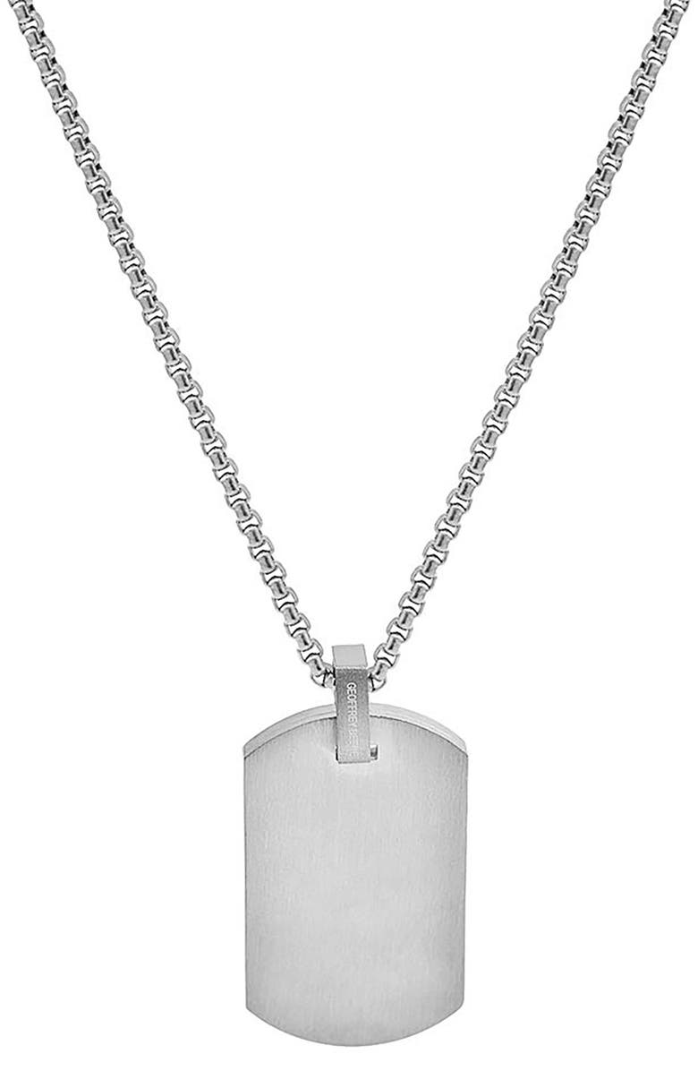 GEOFFREY BEENE Men's Stainless Steel Cubic Zirconia Dog Tag Pendant Necklace, Alternate, color, Silver