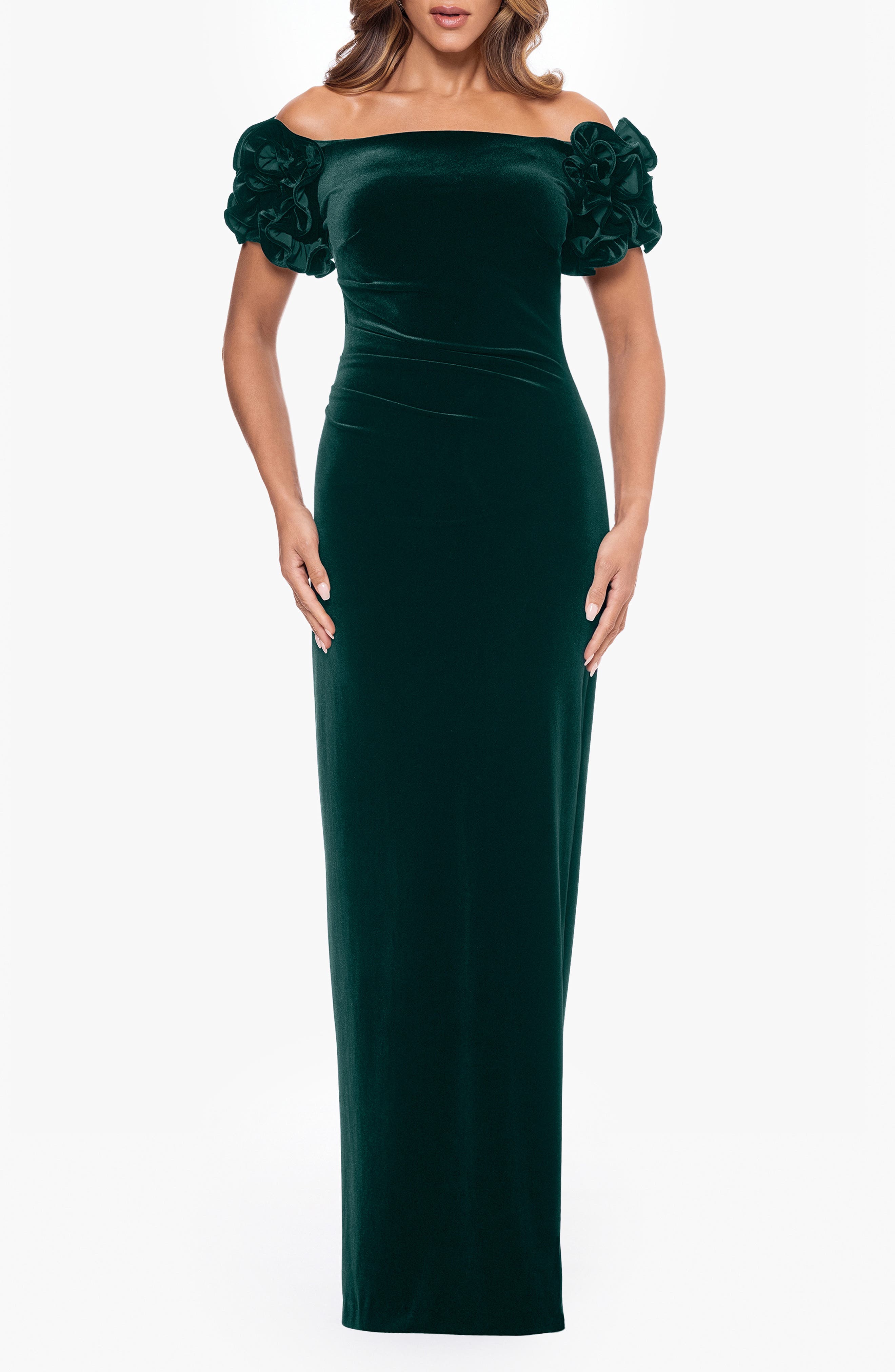 Ruched Off the Shoulder Gown
