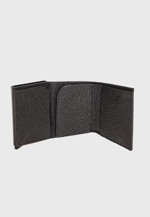 Furniq Uk Genuine Leather Venous Pattern Trifold Card Holder In Black