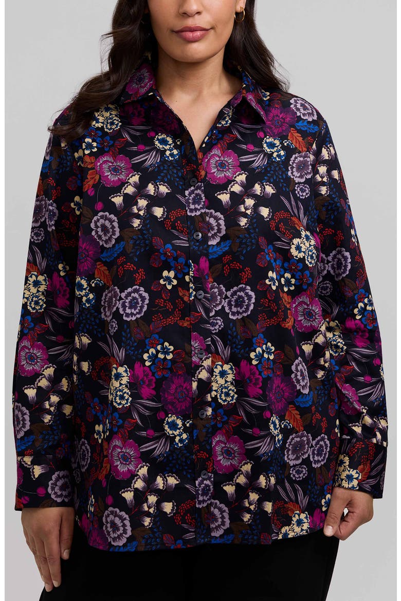 Meghan Floral Print Cotton Button-Up Shirt, Main, color, BLACK/ MULTI