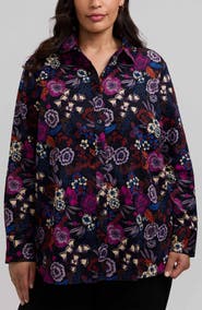 Foxcroft Meghan Floral Print Cotton Button-Up Shirt