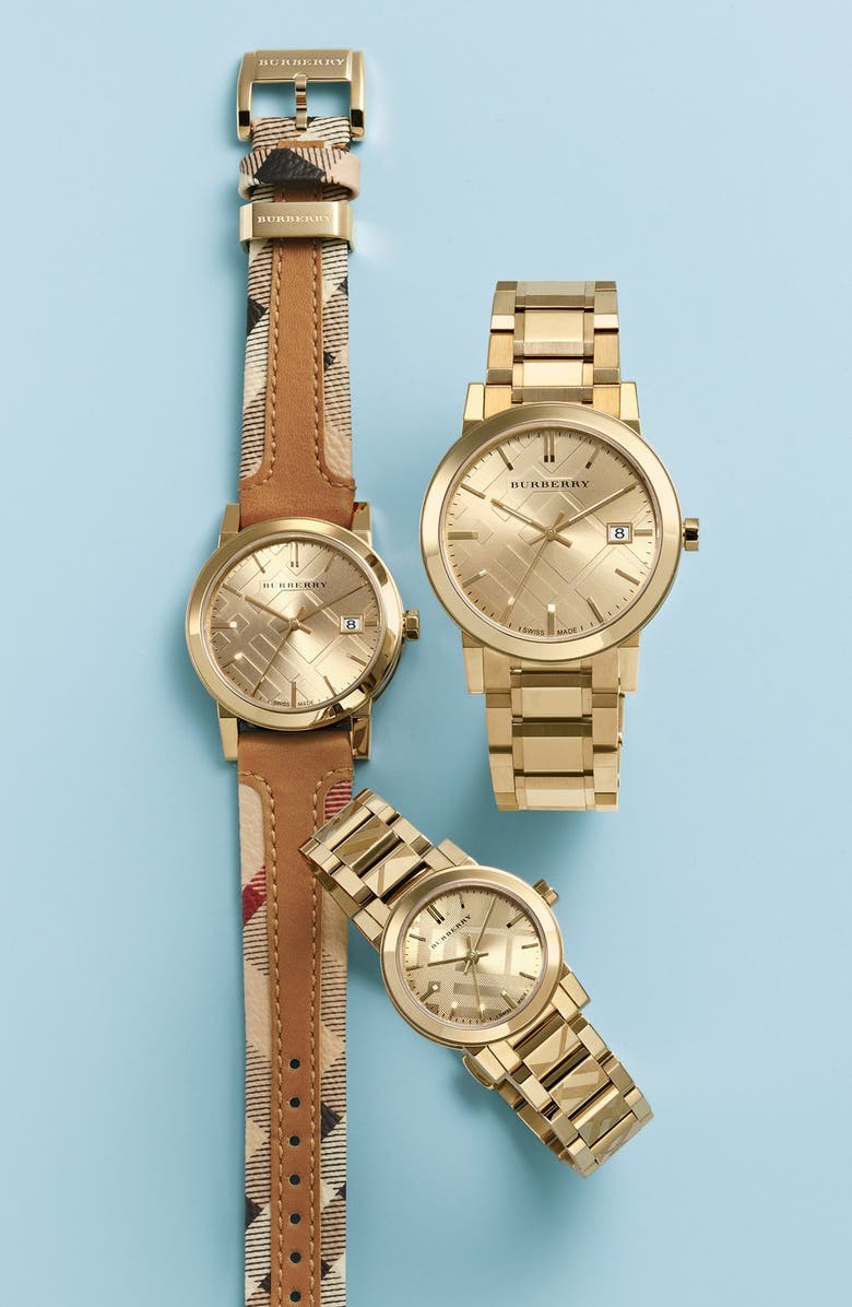 Burberry Check Stamped Bracelet Watch, 26mm, Alternate, color,