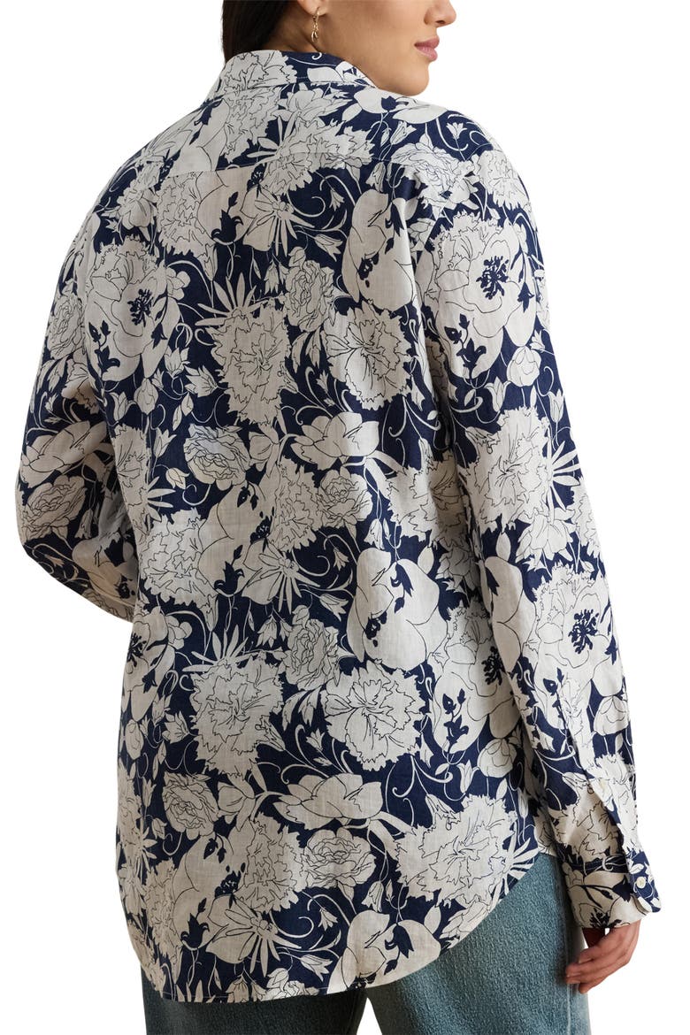 Relaxed Fit Floral Linen Shirt, Alternate, color, WHITE/ NAVY