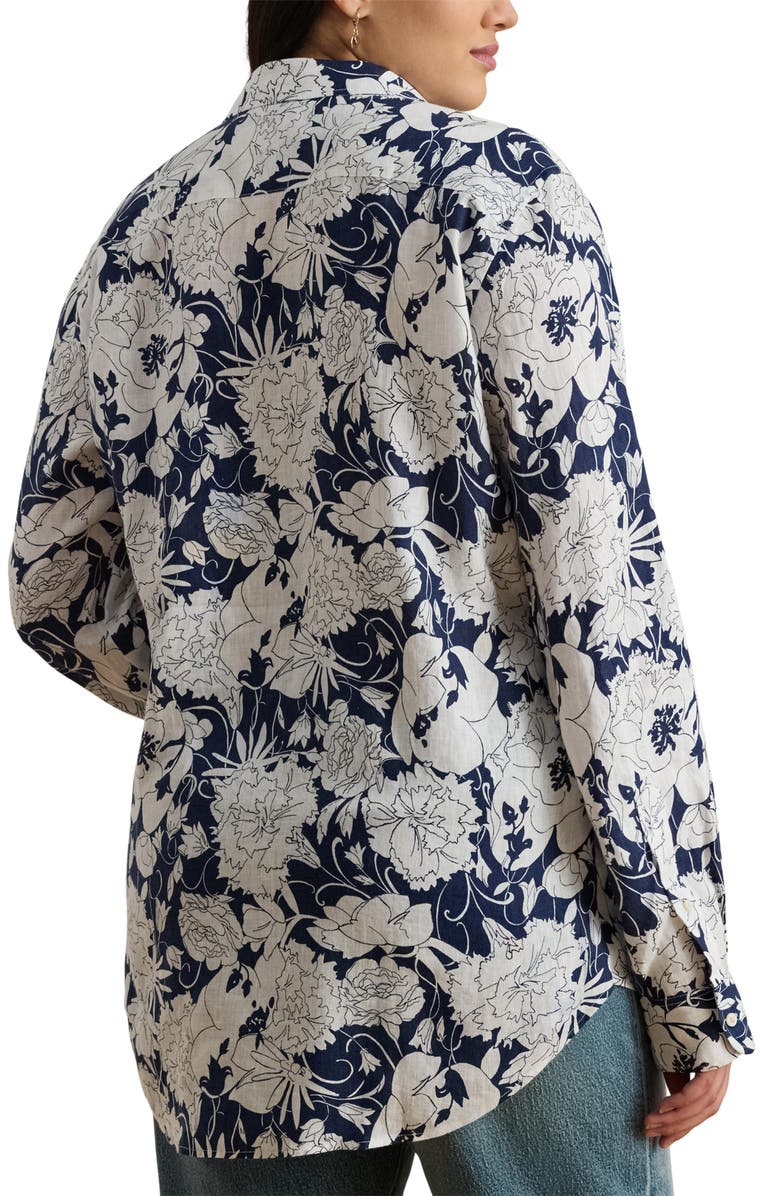 Lauren Ralph Lauren Karrie Floral Linen Button-Up Shirt, Alternate, color, White/ Navy