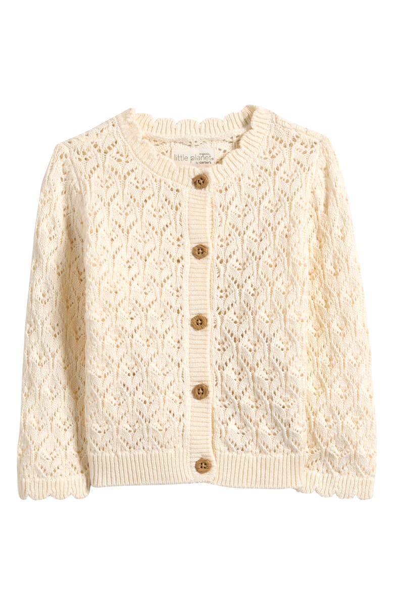 Little Planet Open Stitch Cotton Cardigan, Main, color, Cream