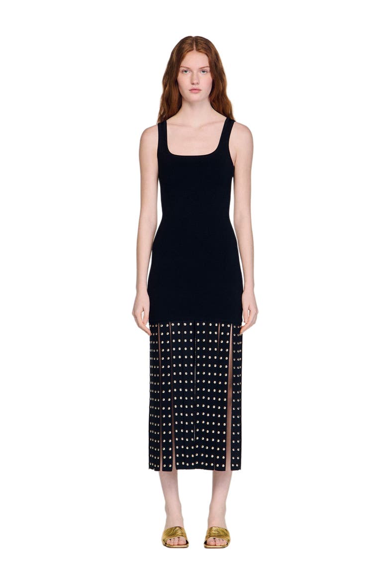 Fringed knit maxi dress, Alternate, color, Black