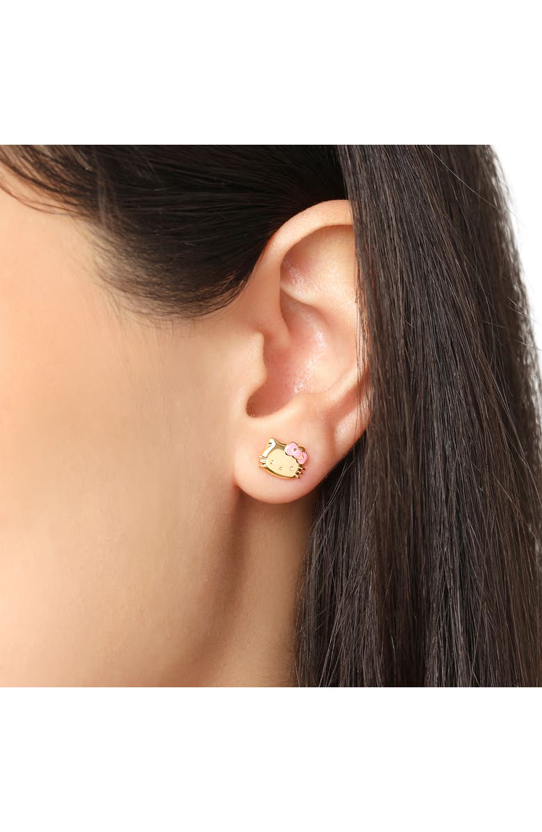 Hello Kitty Earring Set, 2-Pair, Gold-Tone Studs & Pavé Dangle Hoops, Alternate, color, Gold Tone