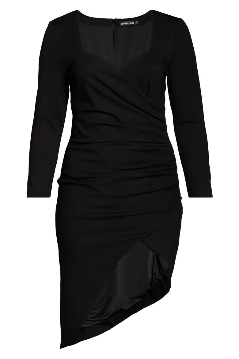 Long Sleeve Asymmetrical Cocktail Dress, Alternate, color, BLACK