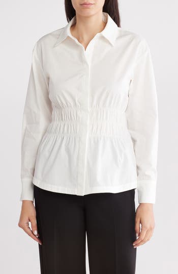 Steve Madden Smock Waist Button Up Shirt In Cloud