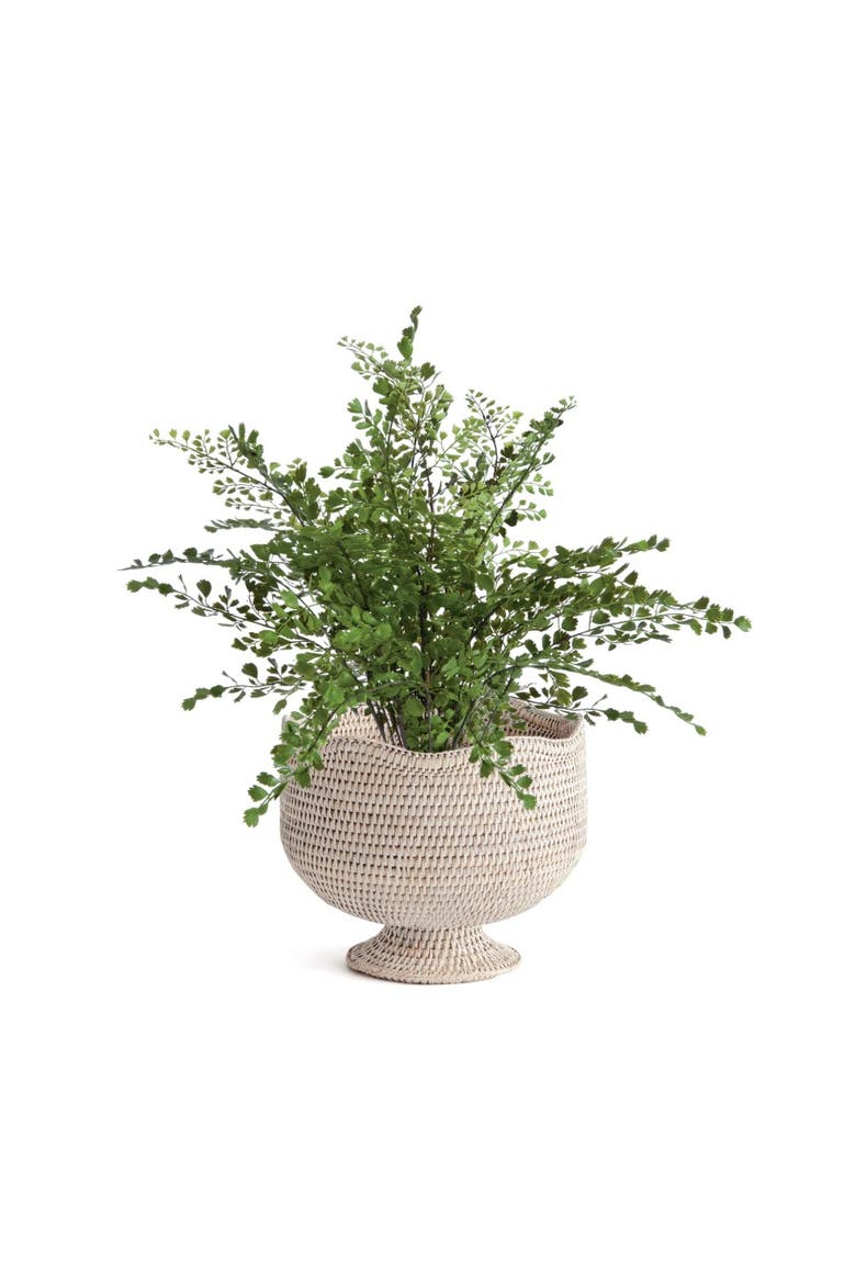 9.25" x 10.75" Woven Burma Rattan Scalloped Edge Decorative Footed Cachepot Planter, Alternate, color, White