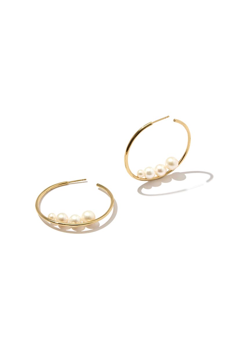 Otiumberg 14kt Gold Vermeil Large Trio Pearl Hoop Earrings, Main, color, Yellow Toned Gold