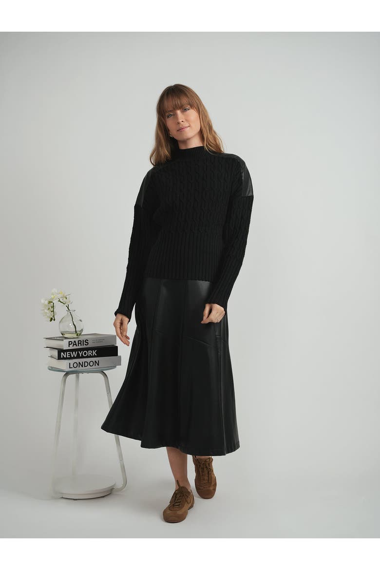 Dolman Leather Combo Sweater - Cable Knit Long Sleeve, Alternate, color, Dark Olive