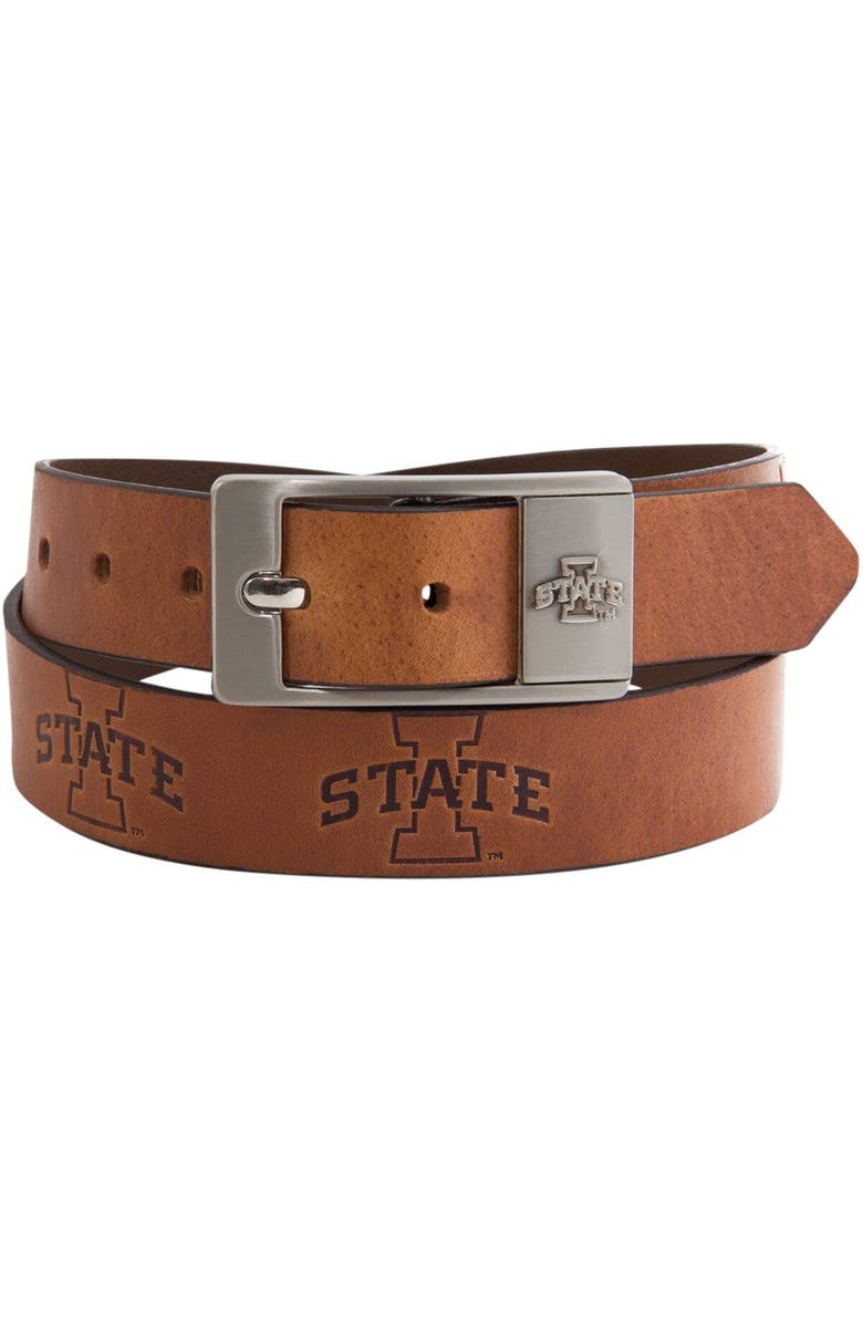 EAGLES WINGS Iowa State Cyclones Brandish Leather Belt, Main, color, Brown