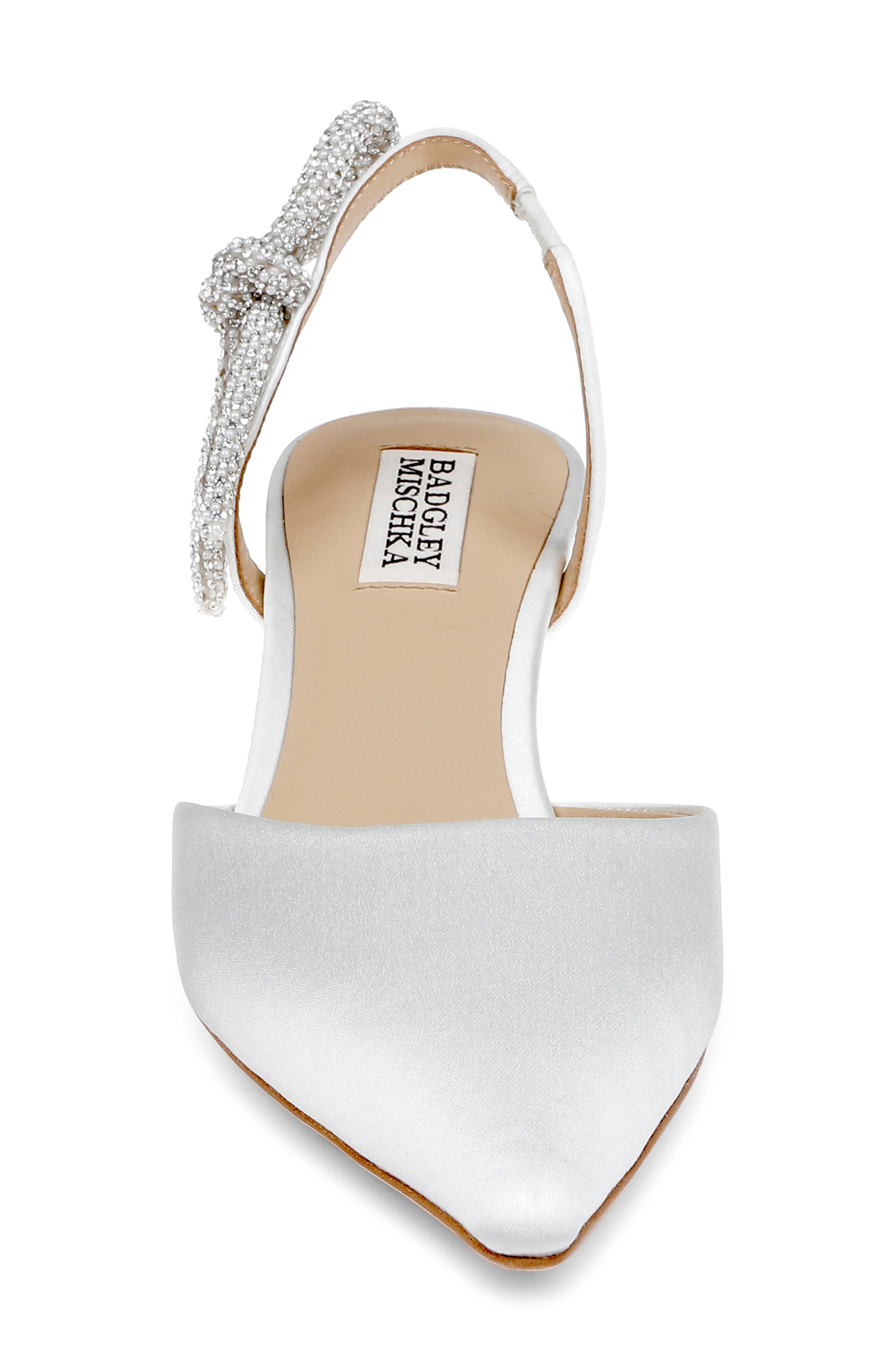 Badgley Mischka Bridal Gentry Slingback Pointed Toe Kitten Heel Pump, Alternate, color, White Satin