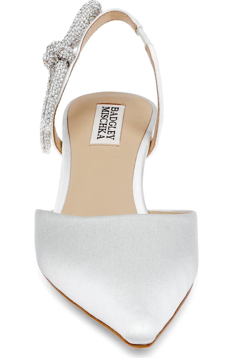Badgley Mischka Bridal Gentry Slingback Pointed Toe Kitten Heel Pump, Alternate, color, White Satin