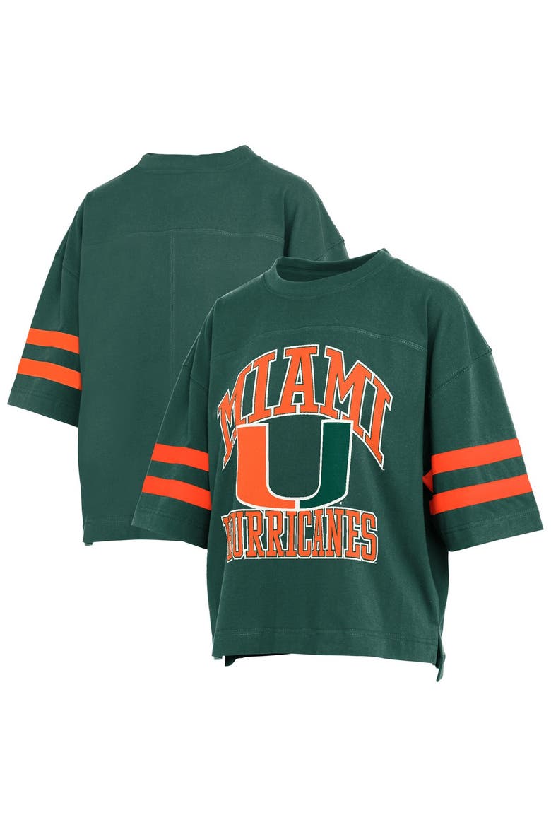 Women's Pressbox  Green Miami Hurricanes Wayne Tyler Cropped T-Shirt, Main, color, Green