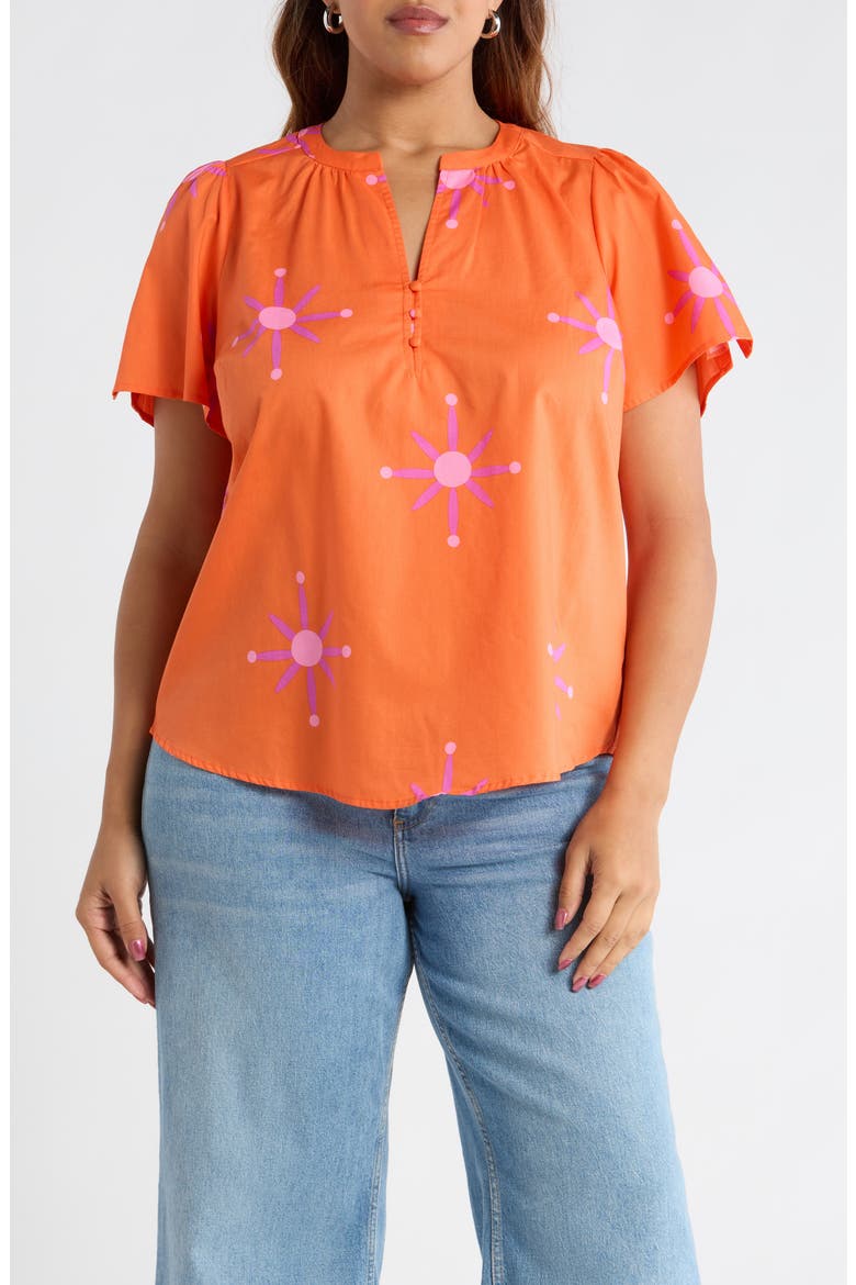 Karani Starburst Xoey Split Neck Top, Main, color, ORANGE FUCHSIA
