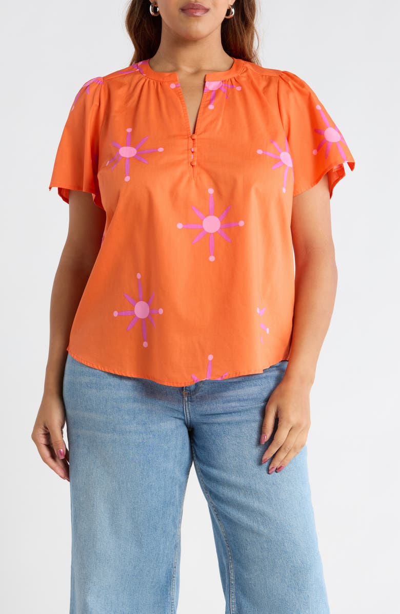 SUGARLIPS Karani Starburst Xoey Split Neck Top, Main, color, Orange Fuchsia